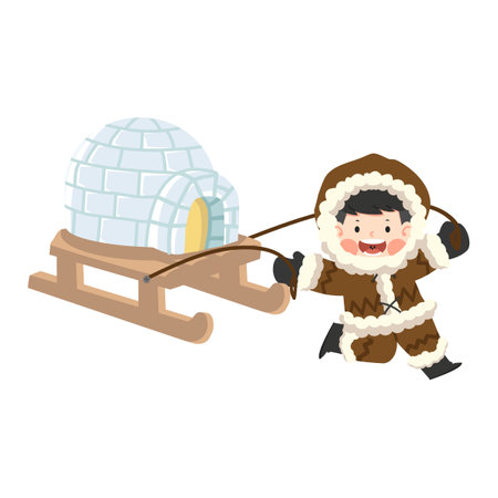 Eskimo Construction of  igloos vector cartoonのイラスト素材