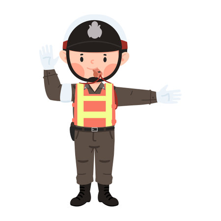 Cute Cartoon character of Thai police  wearing helmet vectorのイラスト素材