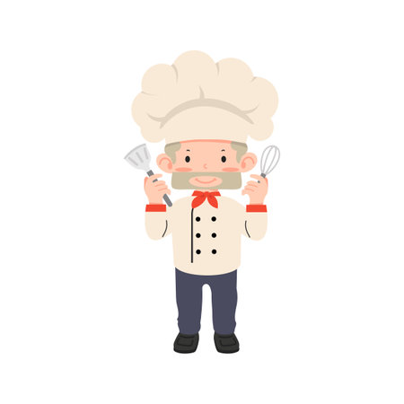 Cute male chef kid making food vectorのイラスト素材
