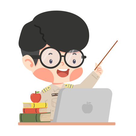 Kid Thai Teacher Teaching with Computers cartoonのイラスト素材
