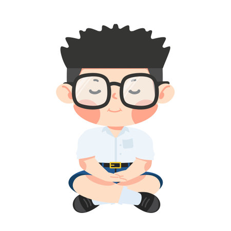 Cute Boy student is sitting in meditation cartoonのイラスト素材