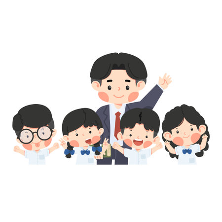 Group of Happy Kids with their Teacherのイラスト素材