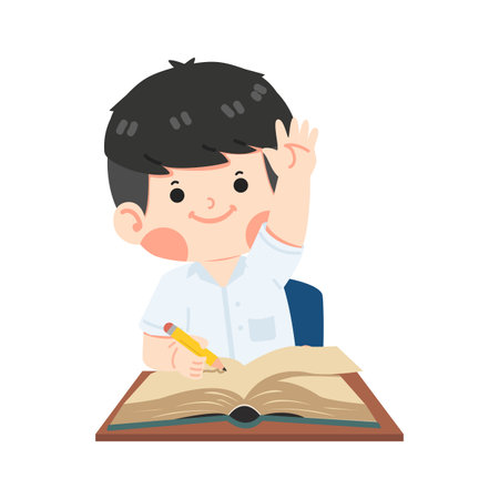 the student raises his hand up cartoonのイラスト素材