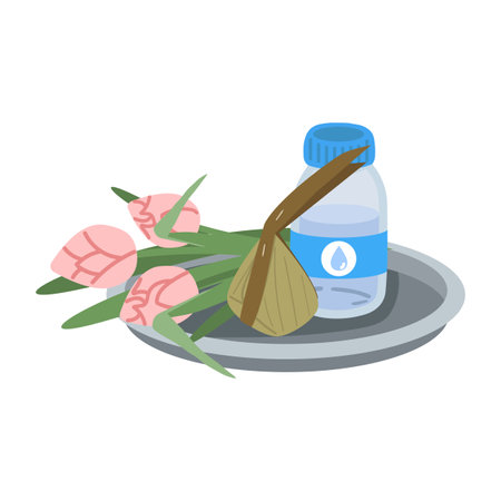 Food water and lotus flowers for giving alms flatのイラスト素材