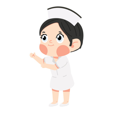 woman wearing a nurse hat and white coat cartoonのイラスト素材