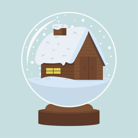 Christmas Snow Globe with a Cozy House flatのイラスト素材