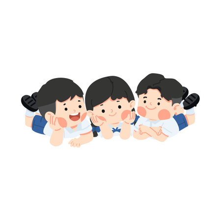 Joyful children resting on the floor cartoonのイラスト素材