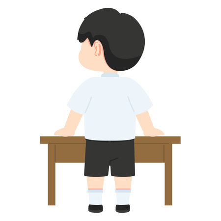 Cartoon Boy Standing at a Table studentのイラスト素材