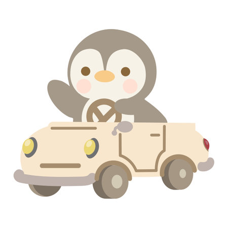 Penguin Driving a Car Illustrationのイラスト素材