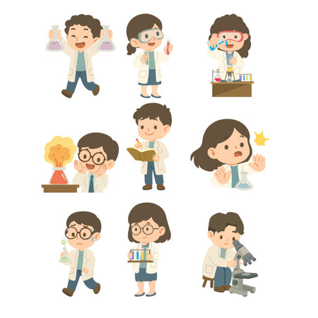 Scientists characters cartoon flat set  kidsのイラスト素材