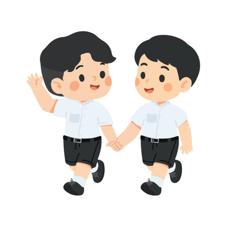 Illustration of Two Boys Holding Hands studentのイラスト素材