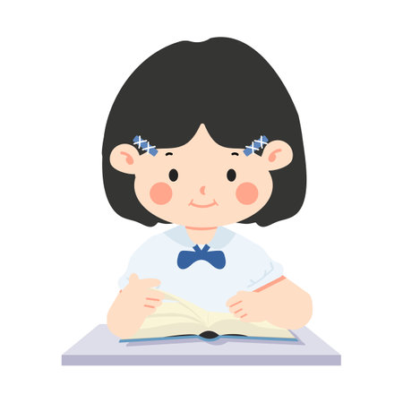 Cartoon Child Reading a Book studentのイラスト素材