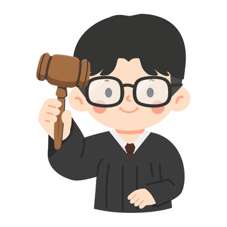Cartoon Illustration of Judge Holding Gavel  Flat Designのイラスト素材