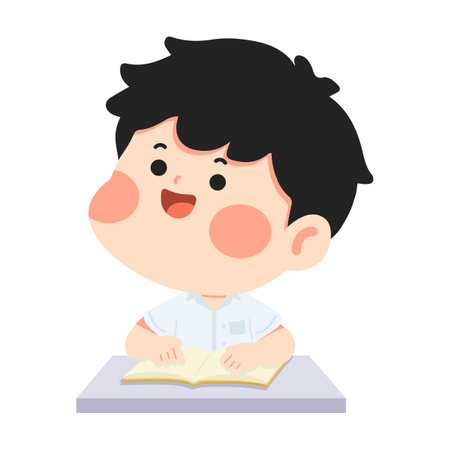 Cute Schoolboy Doing Homework studentのイラスト素材