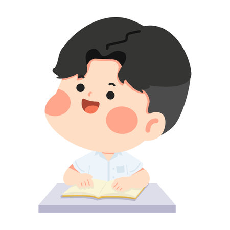 Little Boy Studying Cartoon Style studentのイラスト素材