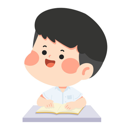 Boy Reading at School Desk studentのイラスト素材