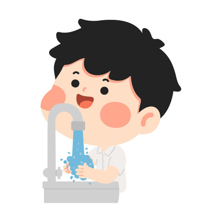 Little Boy Washing Hands in sink studentのイラスト素材