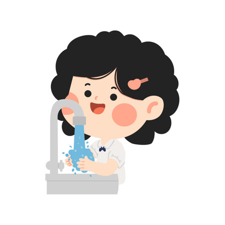 Girl using sink for handwashing studentのイラスト素材