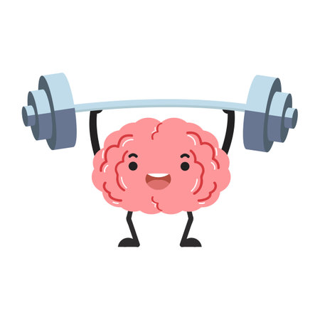 Cartoon Brain Weightlifting Illustration flatのイラスト素材