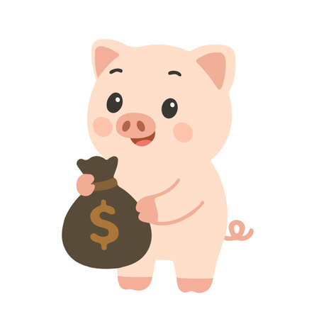 Illustration of Piggy Bank Holding Money Bag cartoonのイラスト素材