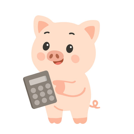 Cartoon Pig Holding Calculator Illustration animalのイラスト素材