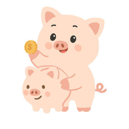 Hand-Drawn Piggy Bank with Coinのイラスト素材
