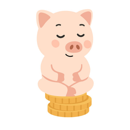 Piggy Bank Meditating on Stack of Coins animalのイラスト素材