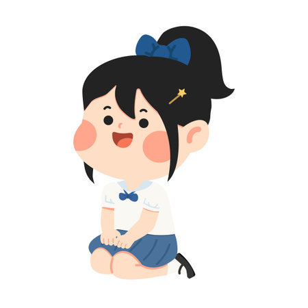 Cartoon Illustration of a Girl Sitting student flatのイラスト素材