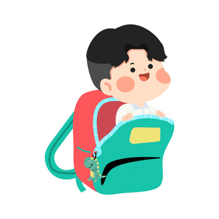 Schoolboy emerging from a backpack educationのイラスト素材