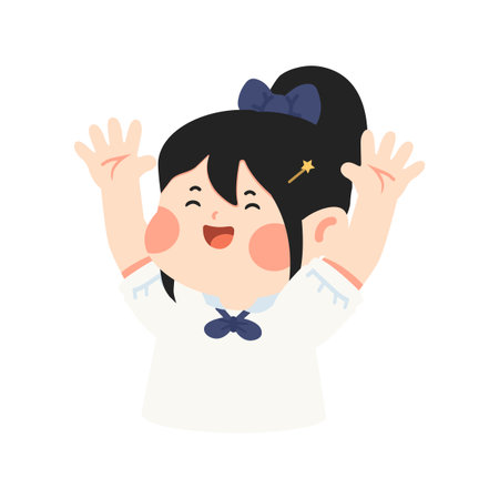 Cartoon of Cheerful Student Raising Arms girlのイラスト素材