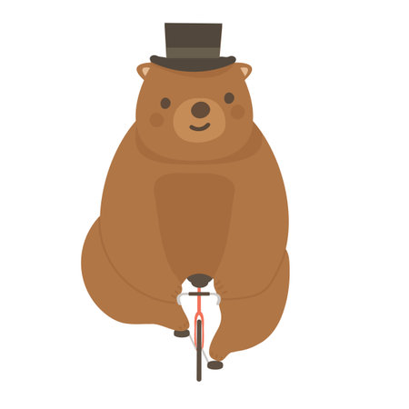 Cartoon Bear Riding Bicycle with Top Hat animalのイラスト素材
