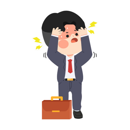Illustration of Stressed Businessman with Headache cartoonのイラスト素材