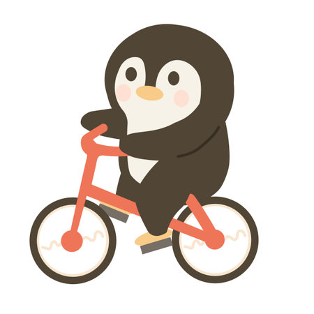 Cute Penguin Riding a Bicycle Illustrationのイラスト素材