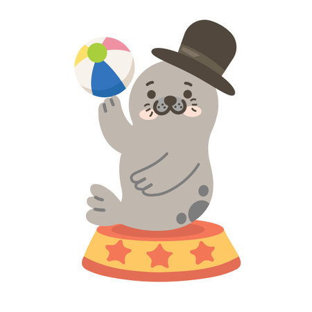 Circus Seal Balancing Ball Illustration animalのイラスト素材