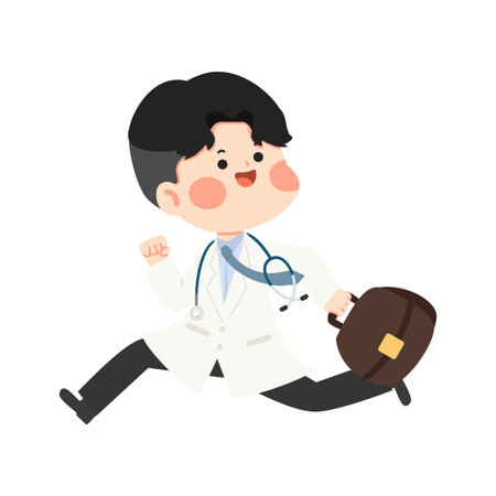 Cartoon Doctor Running with Briefcase to help the patient cartoonのイラスト素材