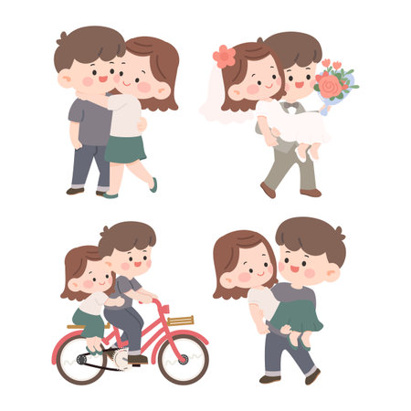 Cartoon Couple in Various Stages of Love flatのイラスト素材