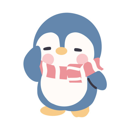 Cartoon Penguin Wearing Scarf Illustration animalのイラスト素材
