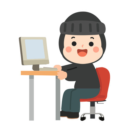 Cartoon Hacker Using a Computer flatのイラスト素材