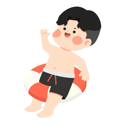 Cartoon Boy with Swim Ring Illustration kidのイラスト素材