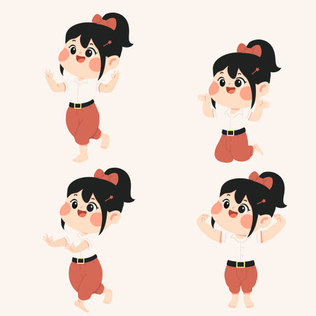 Collection of young Thai dancers cartoonのイラスト素材