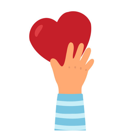 Cartoon Hand Holding Heart Illustration flatのイラスト素材