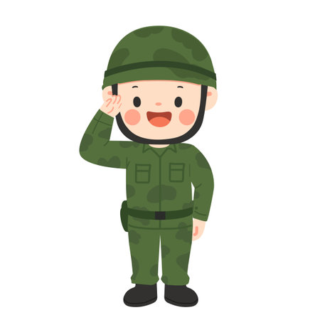 Cartoon Soldier Saluting Illustration flatのイラスト素材