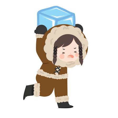 Cartoon Girl Carrying Large Ice Cube flatのイラスト素材
