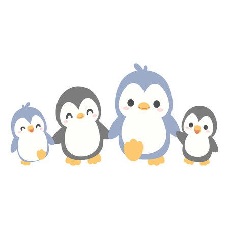Illustration of a Happy Penguin Family doodleのイラスト素材