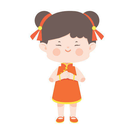 Cartoon Girl in Traditional Chinese Dress flatのイラスト素材
