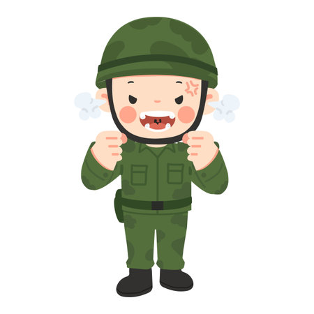 Cartoon Illustration of an Angry Soldier flatのイラスト素材