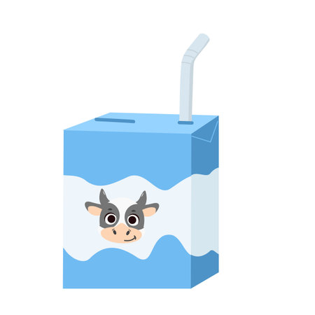 Illustration of Milk Carton with Cow flatのイラスト素材