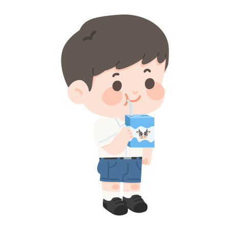 Illustration of Boy Drinking Milk Carton flatのイラスト素材