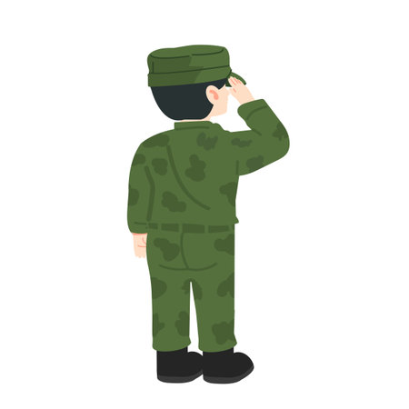 Illustration of Soldier Saluting in Camouflage Uniform cartoonのイラスト素材