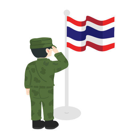 Soldier Saluting the Flag of Thailand cartoonのイラスト素材